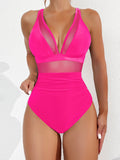 Ocevara - Women Plus Size One Piece Swimsuit V Neck Mesh Sheer Tummy Control Bathing Suit