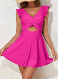 Ocevara - Women's One Piece Swimsuit Ruffle Cutout Swimdress Tummy Control V Neck Wrap Swimwear