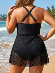 Tie Front Lace Mesh Swimdress