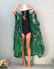 Ocevara Ocevara - Green Hooded Printed Beach Vacation Swimsuit Cover Up - image 1
