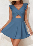 Ocevara - Women's One Piece Swimsuit Ruffle Cutout Swimdress Tummy Control V Neck Wrap Swimwear