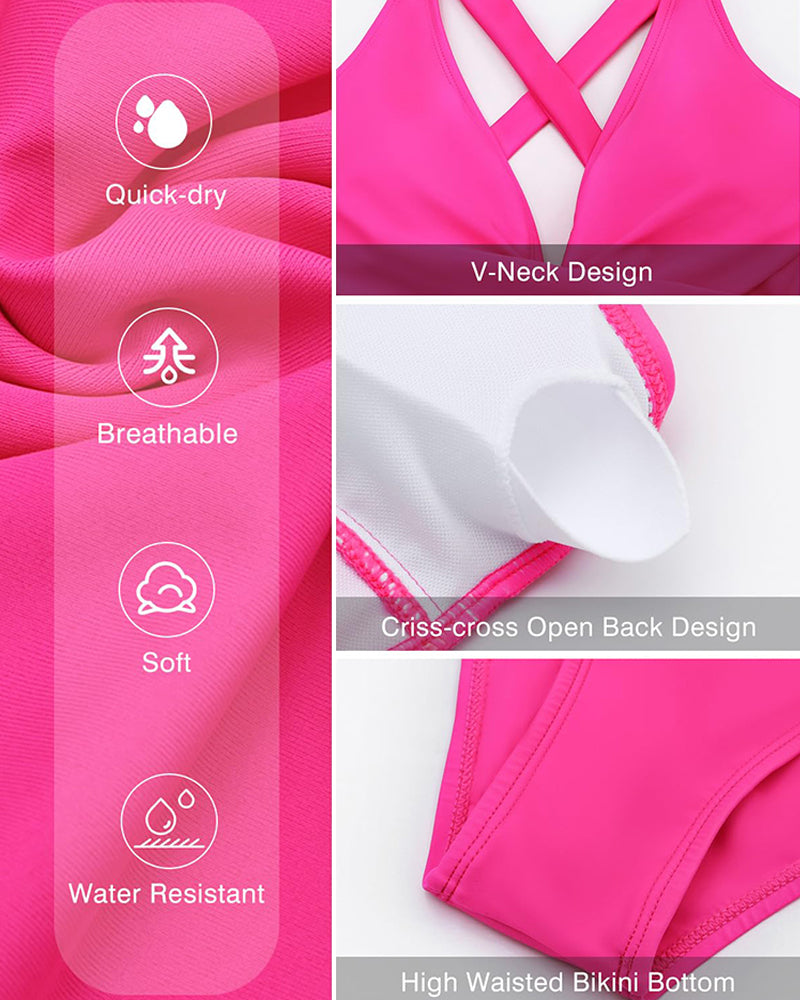 Ocevara - Deep V Cross-Back Ruched One-Piece Swimsuit