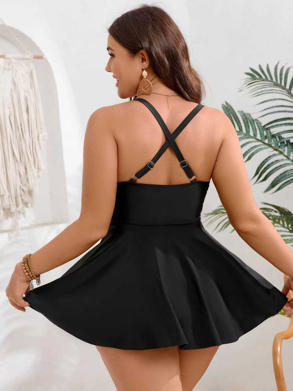 Sheer Panel Tie Front Swimdress