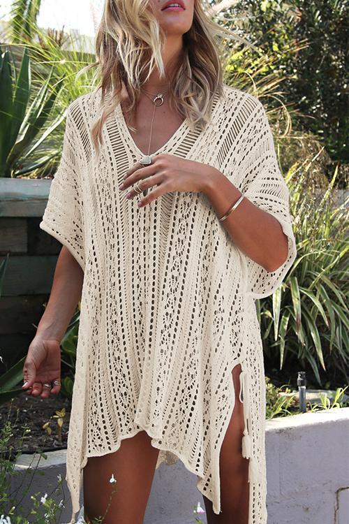 Ocevara Ocevara - See-Through Crochet Hollow Irregular Cover Up - image 5