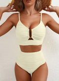 Ocevara High-Waisted Tummy Control Bikini Set Textured U-Wire Cutout Swimwear