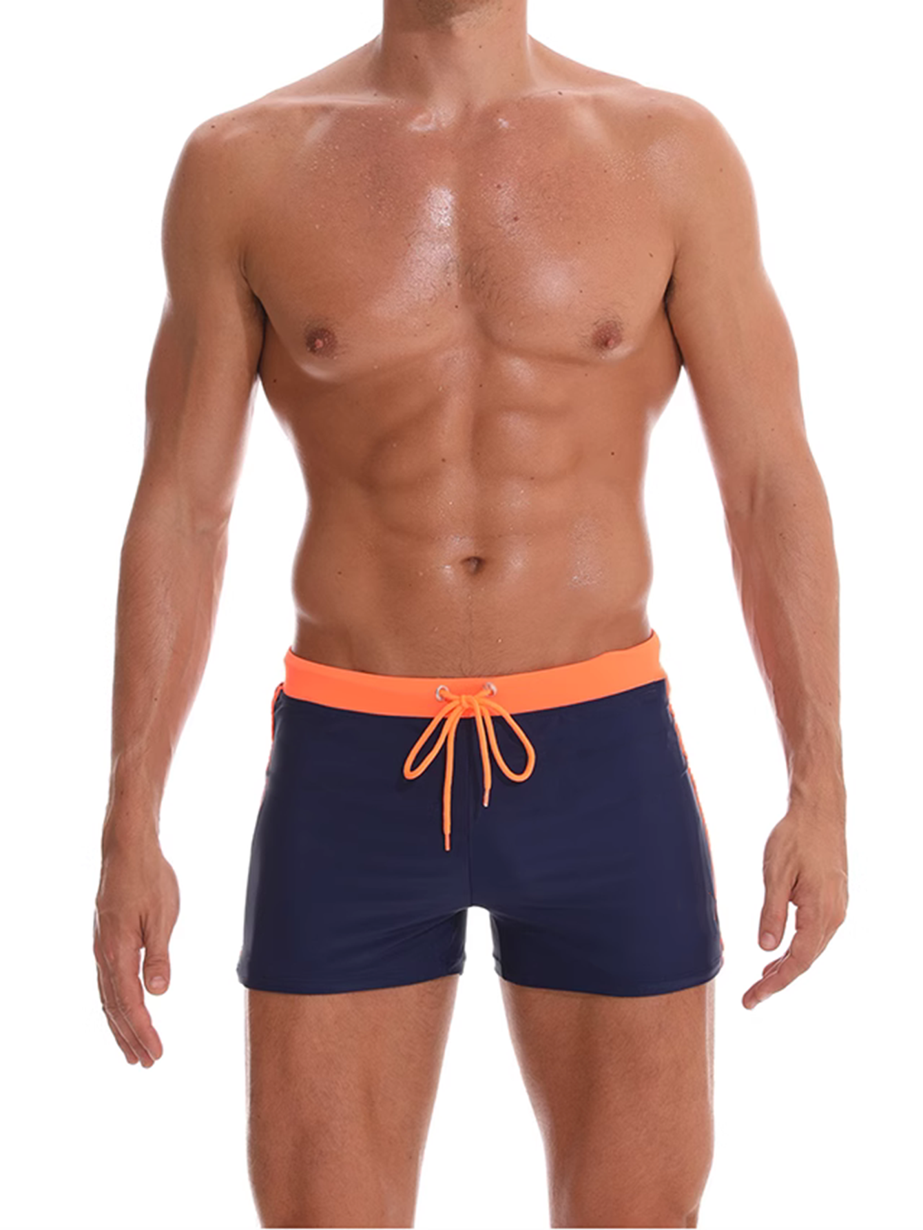 Men's Slim Fit Drawstring Square-Leg Swim Trunks