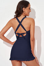 Ocevara - Deep V Cross-Back Ruched One-Piece Swimsuit