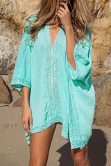 Ocevara Ocevara - White V-Neck Loose Cover Up - image 3
