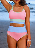 Ocevara - Women 2 Piece Bikini Set High Waisted Color Block Swimsuit Beach Scrunch Ribbed Bathing Suit