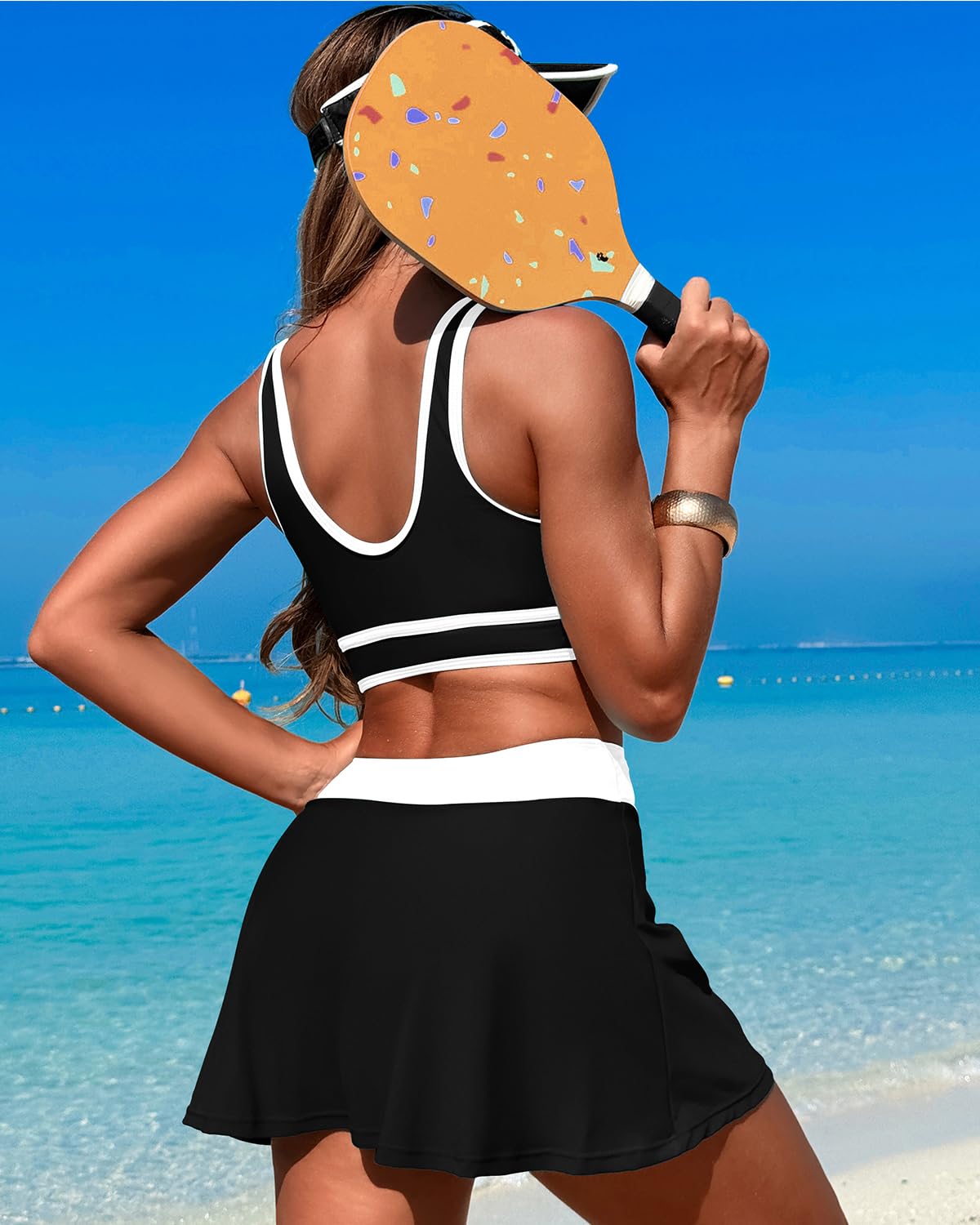 High Waisted Bikini Sets Tummy Control Swim Skirt Two Piece Swim Suit Tummy Control Color Block Bathing Suit Secondary image