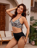 Ocevara - Womens High Waisted Bikini Sets Drawstring Tummy Control Swimsuits Crisscross Tie Back Bathing Suit