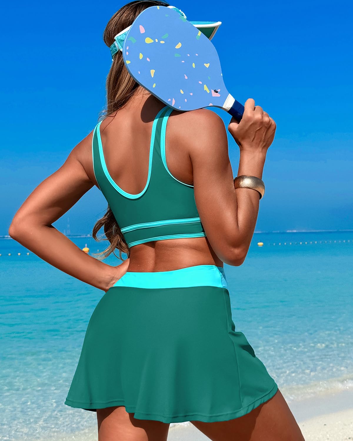 Ocevara - High Waisted Bikini Sets Tummy Control Swim Skirt Two Piece Swim Suit Tummy Control Color Block Bathing Suit