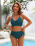 Ocevara - Womens High Waisted Bikini Sets Drawstring Tummy Control Swimsuits Crisscross Tie Back Bathing Suit