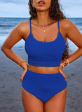 Ocevara - Women 2 Piece Bikini Set High Waisted Color Block Swimsuit Beach Scrunch Ribbed Bathing Suit