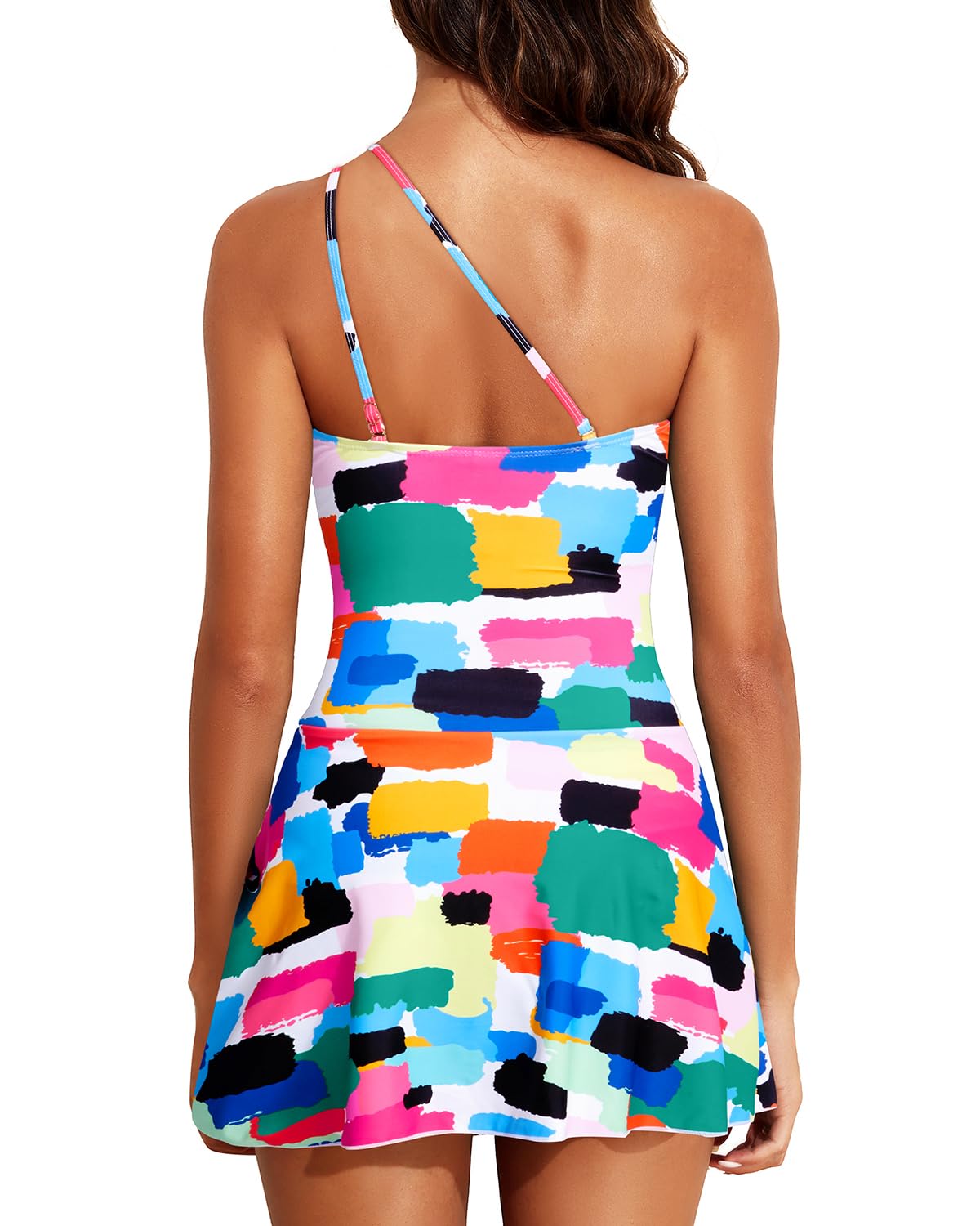 Women One Piece Swim Dress One Shoulder Swimsuit with Skirt Secondary image