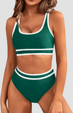 Ocevara - Women's High Waisted Bikini Sets Sporty Two Piece Swimsuits Color Block Cheeky High Cut Bathing Suits