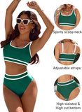 Ocevara - Women's High Waisted Bikini Sets Sporty Two Piece Swimsuits Color Block Cheeky High Cut Bathing Suits