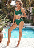 Ocevara - Women's High Waisted Bikini Sets Sporty Two Piece Swimsuits Color Block Cheeky High Cut Bathing Suits