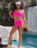 Ocevara - Women's High Waisted Bikini Sets Sporty Two Piece Swimsuits Color Block Cheeky High Cut Bathing Suits