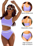 Ocevara - Women's High Waisted Bikini Sets Sporty Two Piece Swimsuits Color Block Cheeky High Cut Bathing Suits