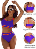Ocevara - Women's High Waisted Bikini Sets Sporty Two Piece Swimsuits Color Block Cheeky High Cut Bathing Suits