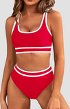 Ocevara - Women's High Waisted Bikini Sets Sporty Two Piece Swimsuits Color Block Cheeky High Cut Bathing Suits