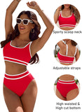 Ocevara - Women's High Waisted Bikini Sets Sporty Two Piece Swimsuits Color Block Cheeky High Cut Bathing Suits