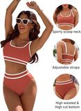 Ocevara - Women's High Waisted Bikini Sets Sporty Two Piece Swimsuits Color Block Cheeky High Cut Bathing Suits