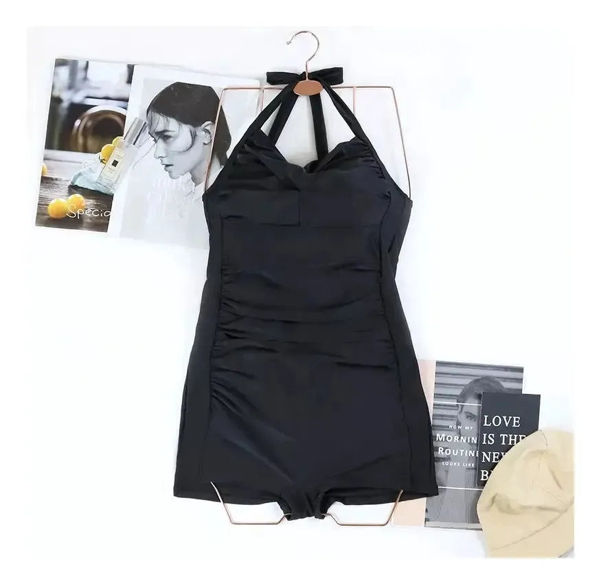 Ruched Halter One-Piece Swim Romper