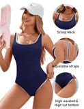 Ocevara - Women's One Piece Swimsuit Sports Adjustable Strap Bathing Suit Color Block Ribbed High Cut Swimsuits