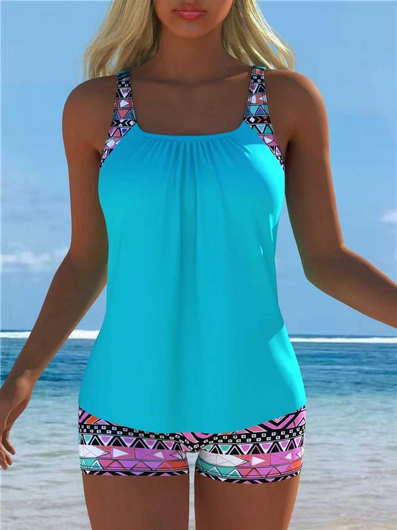 Printed Adjustable Strap Tankini and Boyshort Set image 5