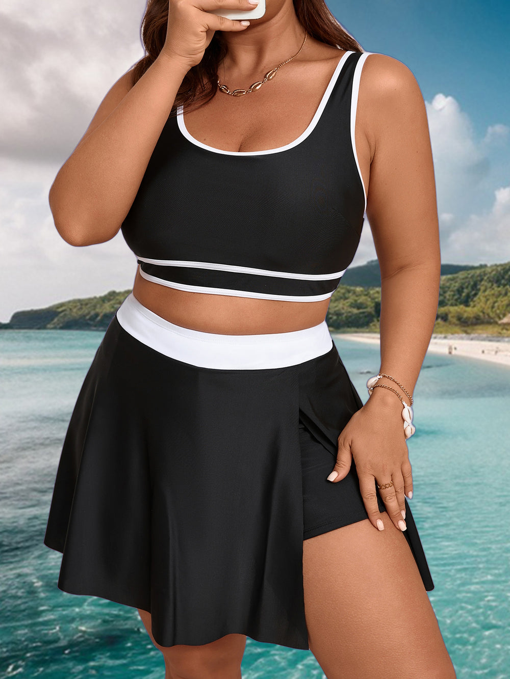 Sport Tankini Set With Skirted Shorts