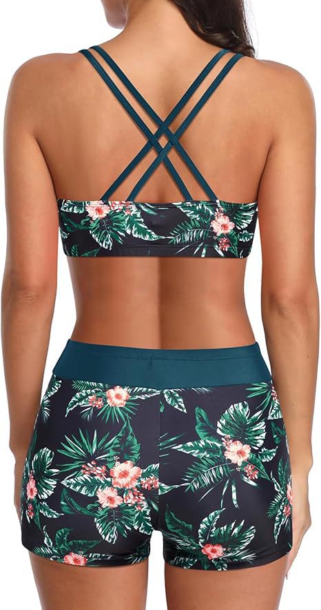 Cross-Back Three-Piece Tankini and Boyshort Set