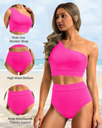 Ocevara - High-Waist One-Shoulder Tummy Control Bikini Set