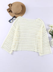 Ocevara Ocevara - White Mesh Knitted Long Sleeve Hollow Sun-proof Round Neck Cover Up - image 4