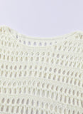 Ocevara - White Mesh Knitted Long Sleeve Hollow Sun-proof Round Neck Cover Up