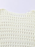 Ocevara - White Mesh Knitted Long Sleeve Hollow Sun-proof Round Neck Cover Up