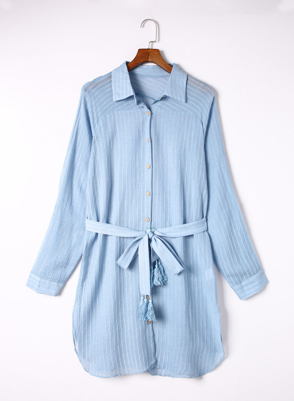 Ocevara - Black Solid Color Tie Sun-proof Belt Sexy V Neck Cover Up