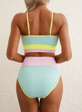 Ocevara - Women 2 Piece Bikini Set High Waisted Color Block Swimsuit Beach Scrunch Ribbed Bathing Suit