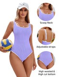 Ocevara - Women's One Piece Swimsuit Sports Adjustable Strap Bathing Suit Color Block Ribbed High Cut Swimsuits