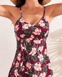 Ocevara - Tummy Control V Neck Twist Knot Tropical Skirted Swimdress