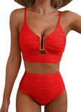 Ocevara High-Waisted Tummy Control Bikini Set Textured U-Wire Cutout Swimwear