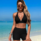 Women's Bikini Sets Trim 2 Piece High Waisted Swimsuit Halter V Neck Adjustable Drawstring Straps Bathing Suit with Boyshort