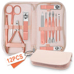 Manicure Pedicure Set, 12 Pcs Nail Care Kit for Women, Mens Nail Grooming Kit, Manicure & Pedicure Tools & Accessories, Pink Nail Kit Manicure Set Luxury Leather Case for Home Salon Use