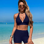 Women's Bikini Sets Trim 2 Piece High Waisted Swimsuit Halter V Neck Adjustable Drawstring Straps Bathing Suit with Boyshort