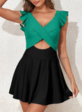 Ocevara - Women's One Piece Swimsuit Ruffle Cutout Swimdress Tummy Control V Neck Wrap Swimwear