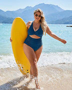 Ocevara - Womens One Piece Swimsuits Push Up Tummy Control Bathing Suits V Neck Cutout Modest Swimwear