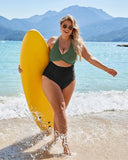 Ocevara - Womens One Piece Swimsuits Push Up Tummy Control Bathing Suits V Neck Cutout Modest Swimwear