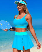 Ocevara - High Waisted Bikini Sets Tummy Control Swim Skirt Two Piece Swim Suit Tummy Control Color Block Bathing Suit