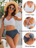 Ocevara - Womens High Waisted Bikini Sets Drawstring Tummy Control Swimsuits Crisscross Tie Back Bathing Suit
